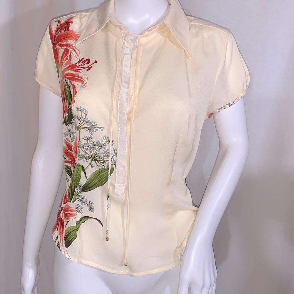 Tracy Reese Cream Blouse with Red Floral Print